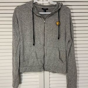 ⭐️Super soft forever 21 smiley face grey zip up sweater with hood